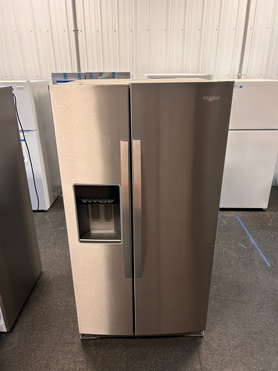 Whirlpool 28.4-cu ft Side-by-Side Refrigerator with Ice Maker (Fingerprint Resistant Stainless Steel)!  -Brand new but was very lightly dented on the right edge of one door, photos shown