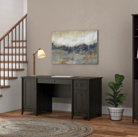Quarters & Craft Harvey Manor Collection Home Office 57" Computer Desk, with Drawers, in Brushed Black- NEW IN THR BOX (minor shipping damage in one board, hardly noticeable, photos shown)