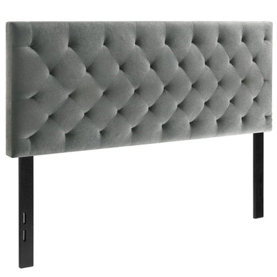 Belle Isle Furniture Auburndale Modern Metal Tufted Rubberwood Headboard, King, Gray**New in box**