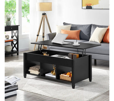 Alden Design 47.5inch Wooden Lift Top Coffee Table with 3 Storage Compartments, Black (new In the box)