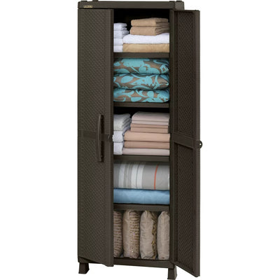 Rimax Wicker Utility 4-Shelf Storage Cabinet, Brown**New in Box**