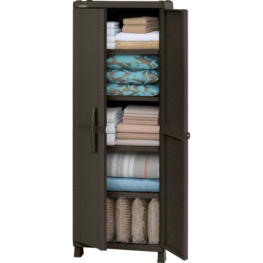 Rimax Wicker Utility 4-Shelf Storage Cabinet, Brown**New in Box**