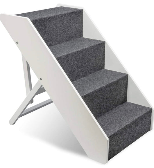 Arf Pets Wood Dog Stairs, 4 Levels Height Adjustment Wide Pet Steps, Foldable, White!! NEW IN BOX!!