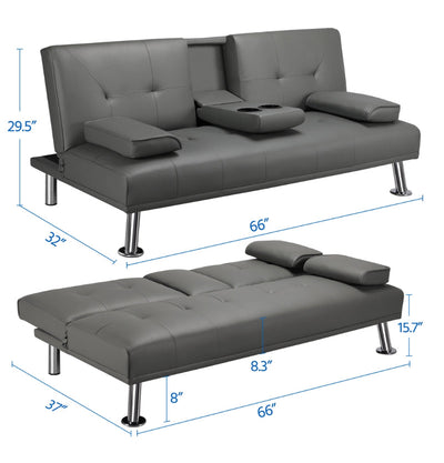 YaheeTech Modern Faux Leather Futon Sofa Bed Home Recliner Couch, Gray!! NEW IN BOX!!