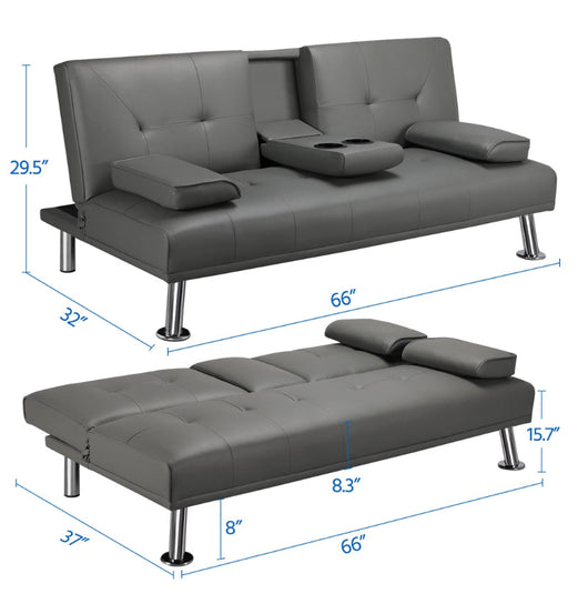 YaheeTech Modern Faux Leather Futon Sofa Bed Home Recliner Couch, Gray!! NEW IN BOX!!
