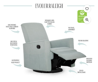 Evolur Raleigh Upholstered Plush Seating Glider Swivel, Rocker, Recliner, Glider for Nursery- brand new / assembled
