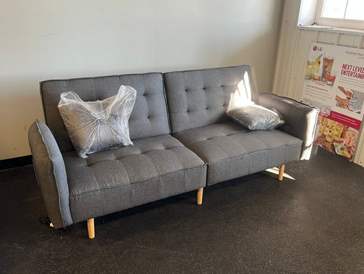 Yaheetech Futon Sofa Bed with USB Ports,Fabric Tufted Split-Back Daybed, Dark Gray!! NEW AND ASSEMBLED!!