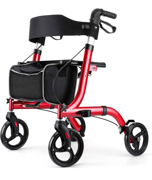 RINKMO Rollator Walkers for Seniors, Aluminum Frame, Red- NEW AND ASSEMBLED!!! (Storage bag not included)