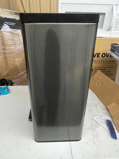 Rubbermaid Stainless Steel Metal Step-On Trash Can for Home and Kitchen, Charcoal, 12 Gallon!! NEW OUT OF BOX, MINOR DENT FROM SHIPPING!!