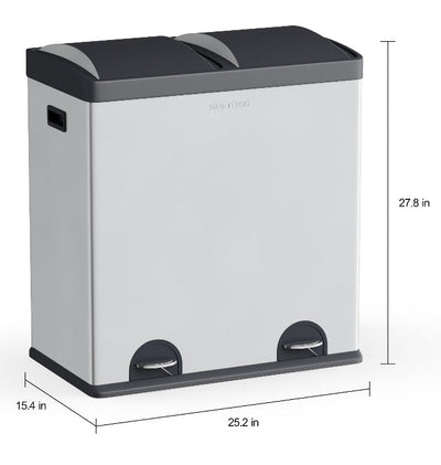 Step N' Sort 2 Compartment Kitchen Garbage Can & Recycling Bin, Silver, 16 gal- NEW OUT OF BOX!!!