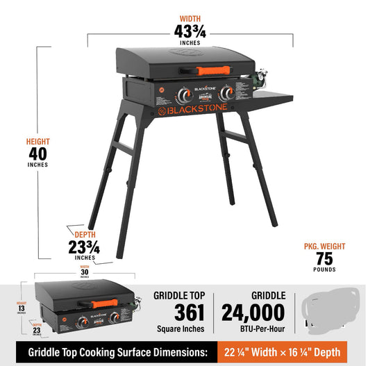 Blackstone 22" Table Top Griddle with Hood, Legs and Bulk Adapter Hose!! NEW IN BOX!!