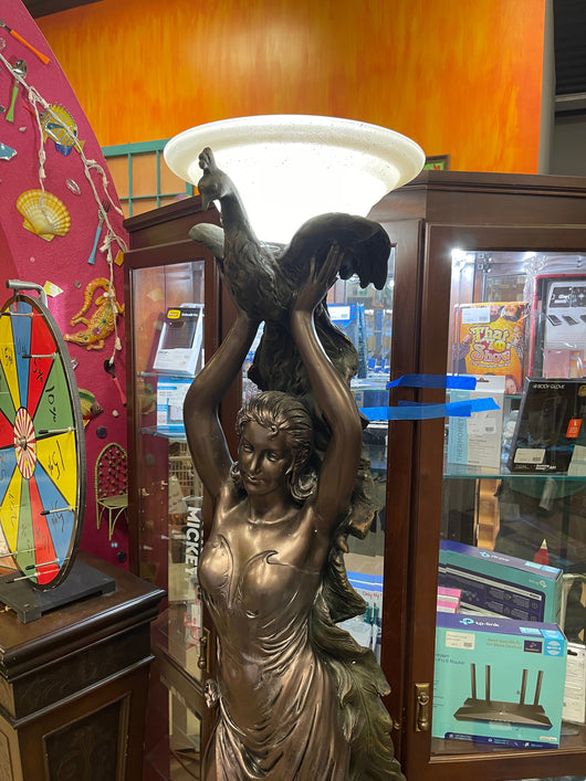 Design Toscano The The Peacock Goddess Sculptural Floor Torchière Lamp, 74 Inch, Bronze Verdigris Finish- BRAND NEW - SHIPPING DAMAGES - SEE PICS PLEASE