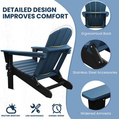 SERWALL Folding Adirondack Chair Patio Chairs Lawn Chair Outdoor Chairs Painted Adirondack Chair Weather Resistant- Blue, Ideal for Patio,**New in box**