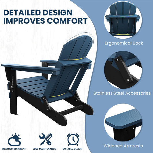 SERWALL Folding Adirondack Chair Patio Chairs Lawn Chair Outdoor Chairs Painted Adirondack Chair Weather Resistant- Blue, Ideal for Patio,**New in box**