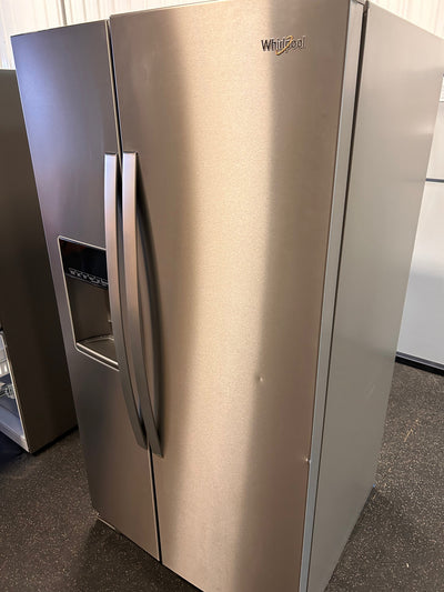 Whirlpool 28.4-cu ft Side-by-Side Refrigerator with Ice Maker (Fingerprint Resistant Stainless Steel)!  -Brand new but was very lightly dented on the right edge of one door, photos shown