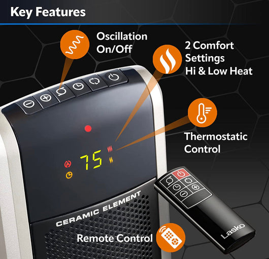 Lasko 5586 Digital Ceramic Tower Heater with Remote, Dark Grey- NEW IN BOX!!!