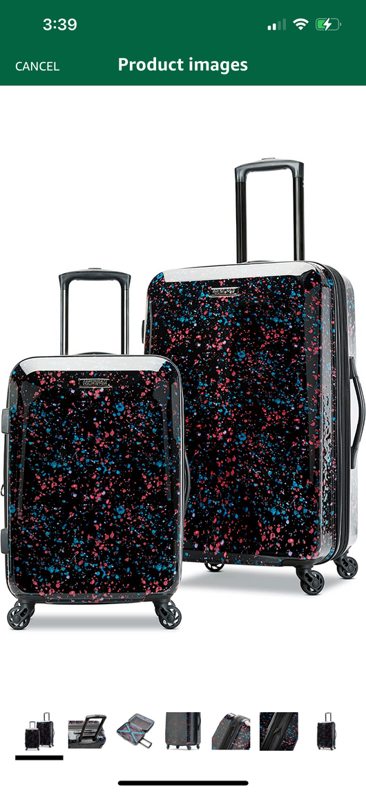 American Tourister Moonlight Hardside Expandable Luggage with Spinner Wheels, Speckle Black, Checked, 24” & 21” Bags!! BRAND NEW!!