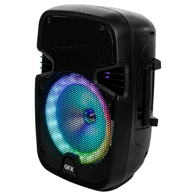 QFX Portable Bluetooth Loudspeaker, 8-Inch Tall, Includes PA System with Remote and Microphone, Black**New in Box**