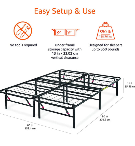 Amazon Basics Foldable Metal Platform Bed Frame with Tool Free Setup, 14 Inches High, Queen, Black**New in Box**