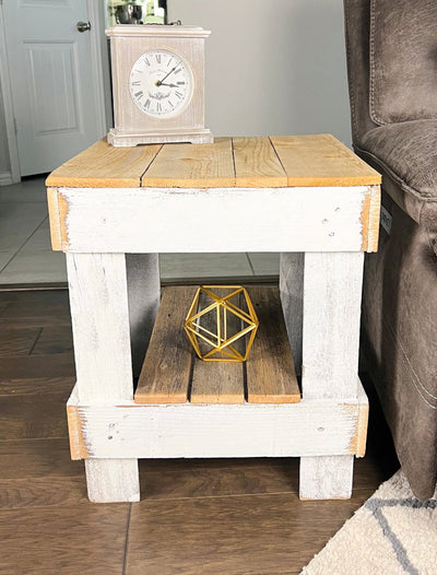 Woven Paths Reclaimed Wood End Table, Natural/White Set of 2 (new out of the box)