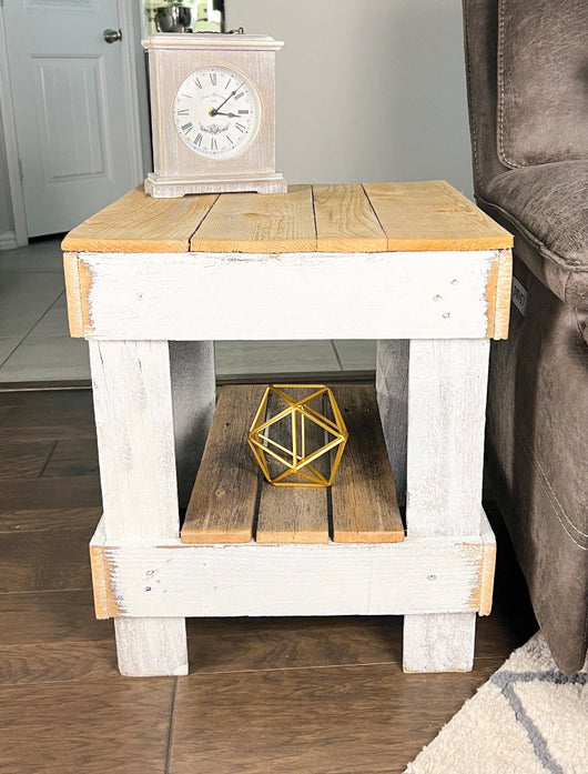 Woven Paths Reclaimed Wood End Table, Natural/White Set of 2 (new out of the box)