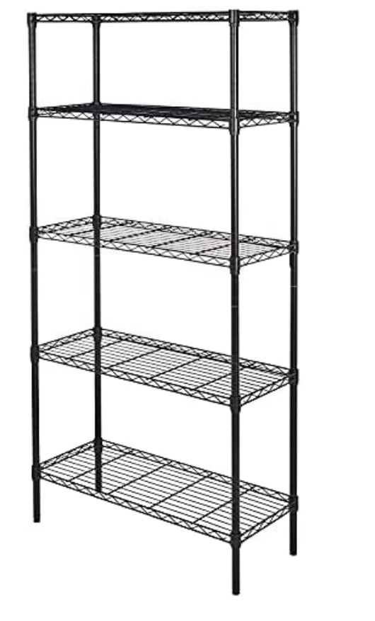 Amazon Basics 5-Shelf Adjustable, Heavy Duty Storage Shelving Unit (350 lbs loading capacity per shelf), Steel Organizer Wire Rack, Black (36L x 14W x 72H)**New in Box**