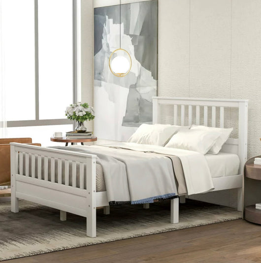 Euroco Wood Platform Bed With Headboard and Footboard, Full Size (White)- NEW IN BOX!!!!