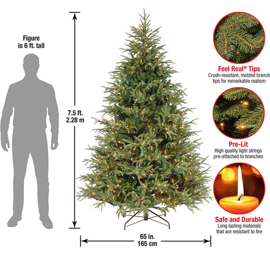 National Tree Company Pre-Lit 'Feel Real' Artificial Full Christmas Tree, Green, Frasier Grande, White Lights, Includes Stand, 7.5 Feet- NEW IN BOX!!!