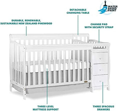 Dream On Me 5 In 1 Brody Convertible Crib With Changer In White, Greenguard Gold Certified, Comes With 1" Changing Pad, Non-Toxic Finish, Made Of Durable Pinewood- new in the box