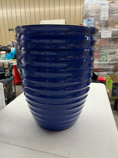 Ribbed Ceramic Indoor/Outdoor Planter, Blue!! NEW OUT OF BOX, CHIPPED IN SHIPPING!!