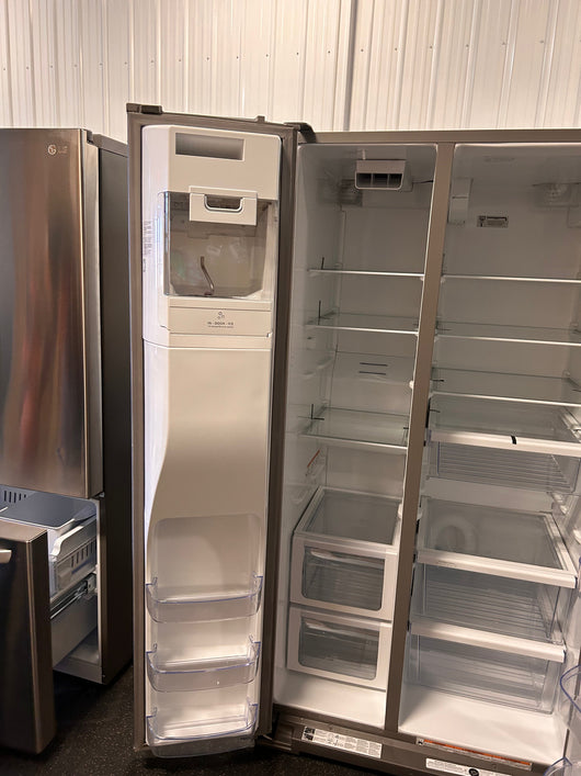 Whirlpool 28.4-cu ft Side-by-Side Refrigerator with Ice Maker (Fingerprint Resistant Stainless Steel)!  -Brand new but was very lightly dented on the right edge of one door, photos shown