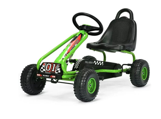 Gymax Kids Pedal Go Kart 4 Wheel Ride On Toys w/ Adjustable Seat & Handbrake Green- NEW AND ASSEMBLED!!!