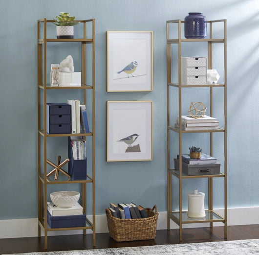 Better Homes & Gardens Nola Narrow Bookcase, Gold Finish- NEW IN BOX!!!