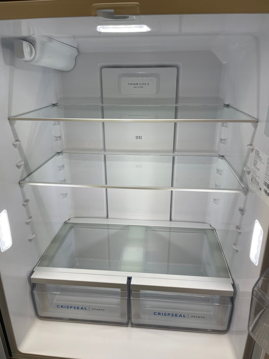 Frigidaire 17.6-cu ft Counter-depth French Door Refrigerator with Ice Maker (Brushed Steel) ENERGY STAR Item #4142878 Model #FRFG1723AV- scratch and dent unit - minor shipping cosmetic scratches- see pics please