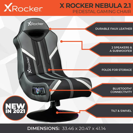 X Rocker Nebula 2.1 Bluetooth Pedestal Gaming Chair, Black**New and assembled**