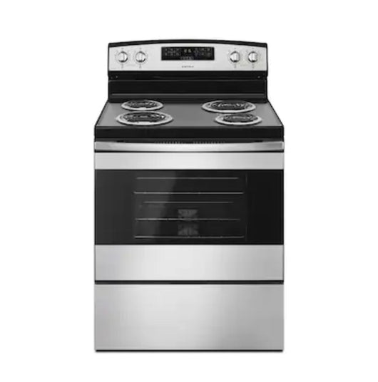 Amana stove 30-in 4 Elements 4.8-cu ft Freestanding Electric Range (Stainless Steel) brand new - not a return - scratch and dent unit- minor shipping damages