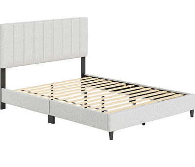 Boyd Sleep Leah Upholstered Vertical Tufted Platform Bed Frame,  Eggshell, King- NEW IN BOX!!!