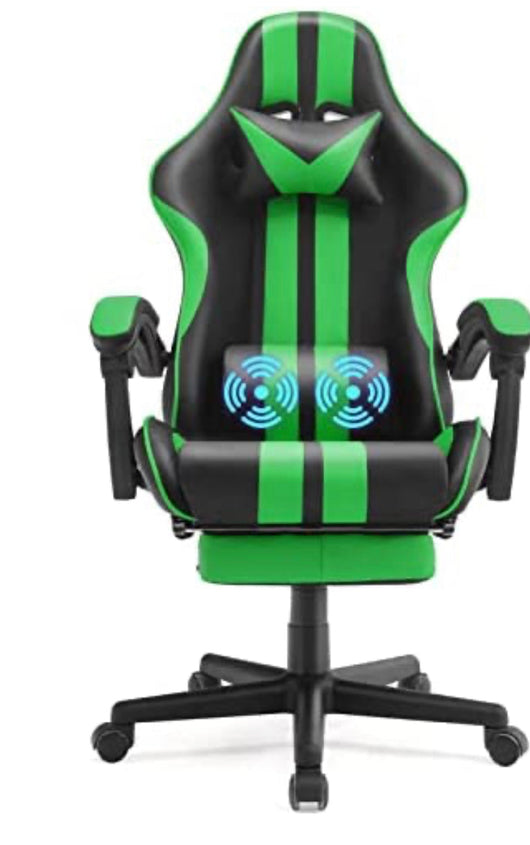Ferghana E-Sports Chair,Gaming Chair,Racing Office Computer Game Chair,Ergonomic Gaming Chair,Racing Style with Adjustable Recliner and Retractable Footrest and Headrest/Lumbar Pillow(Green)-brand new and assembled