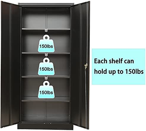 Metal Storage Cabinet with 2 Doors and 4 Shelves, Lockable Steel Storage Cabinet for Office, Garage, Warehouse, 70.86" H x 31.5" W x 15.75" D new in box