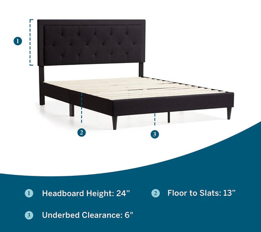 LUCID King Bed Frame with Headboard – Upholstered Platform Bed Frame – No Box Spring Needed – King Size Bed Frame with Headboard – Stone- NEW IN BOX!!!