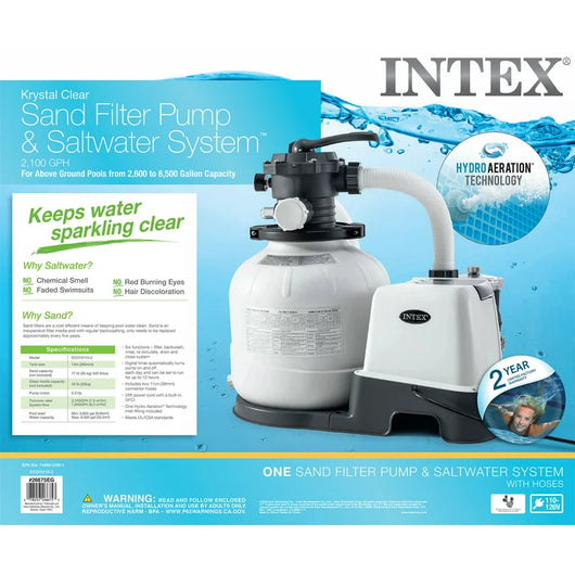 Intex Krystal Clear Sand Filter & Saltwater System 2,100 GPH Combo Filter Pump CG-26675EG, 110-120V with GFCI**New in Box**