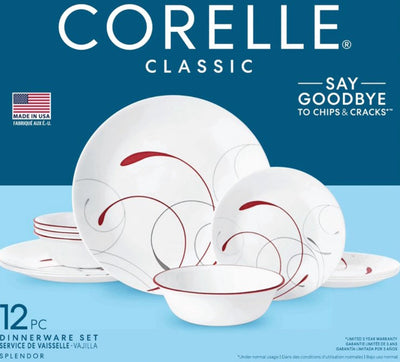 Corelle® Splendor, White and Red, 12 Piece, Dinnerware Set- NEW IN BOX!!!
