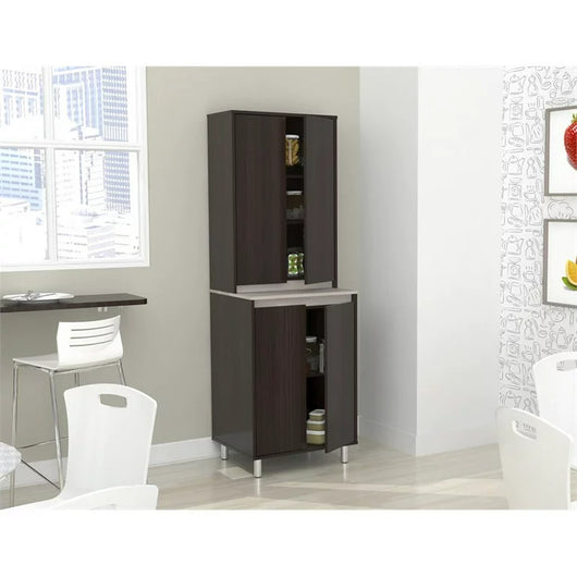 Inval AMBROSSIA Breakroom 4-Door Cabinet, Espresso and Amber Grey**New in box**