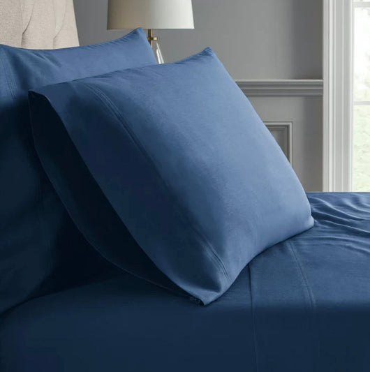 Hotel Style 800 Thread Count Cotton Rich Sateen Bed Sheet Set, Full, Navy, Set of 6- NEW!