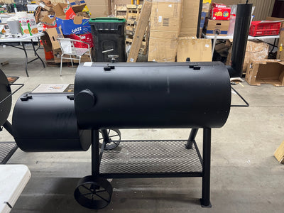 Oklahoma Joe's Longhorn Reverse Flow Smoker Black!! NEW AND ASSEMBLED, MISSING HEAT BAFFLE BUT STILL A FUNCTION-ABLE GRILL!!