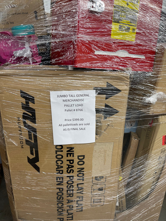 JUMBO EXTRA TALL LIQUIDATION PALLET- number 8766