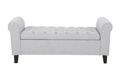 Noble House Light Gray Tufted Fabric Armed Storage Bench- NEW AND ASSEMBLED!!!!