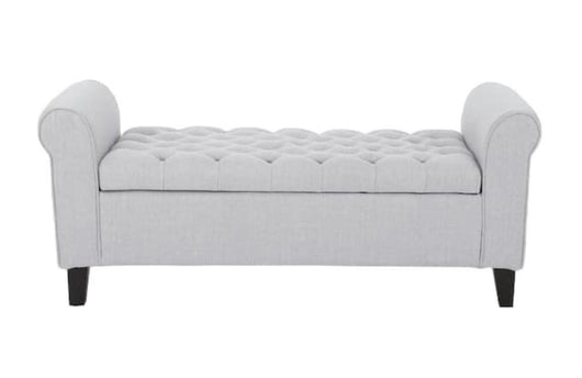 Noble House Light Gray Tufted Fabric Armed Storage Bench- NEW AND ASSEMBLED!!!!