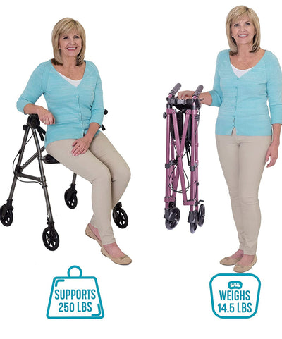 Able Life Space Saver Rollator, Lightweight Folding Walker with Seat, Regal Rose!