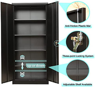 Metal Storage Cabinet with 2 Doors and 4 Shelves, Lockable Steel Storage Cabinet for Office, Garage, Warehouse, 70.86" H x 31.5" W x 15.75" D new in box
